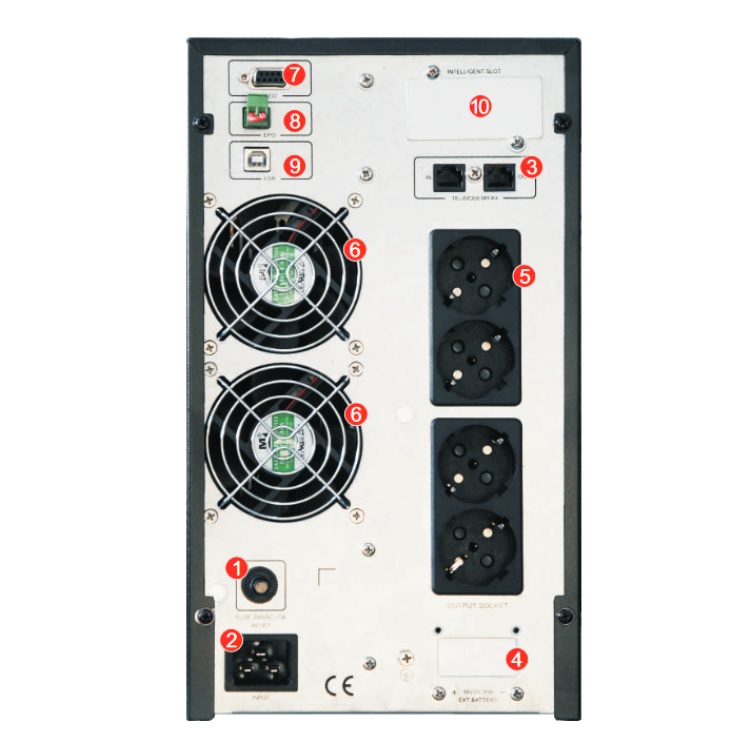 Chi tiết mặt sau của UPS APOLLO AP9102S 2KVA/1800W