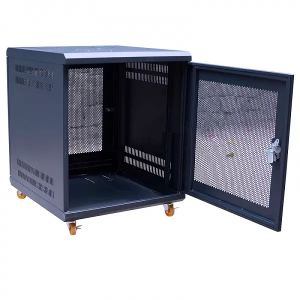 Tủ Rack TMC 12U Sâu D600 Màu Đen Cửa Lưới TM126BN-B có bánh xe